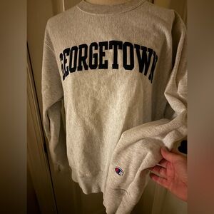 Champion Gray Reverse Weave Crewneck Sweatshirt with Appliqué